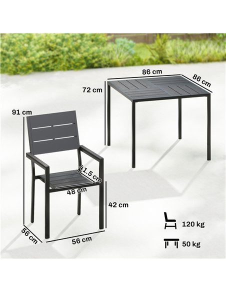 Outsunny 5 Pieces Garden Dining Set, Garden Table and Chairs Set for 4 with Square HDPE Table and Chairs with Armrests, Black - pic 182122 | FastDaddyshop