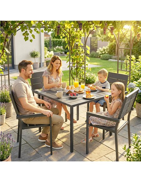Outsunny 5 Pieces Garden Dining Set, Garden Table and Chairs Set for 4 with Square HDPE Table and Chairs with Armrests, Black - pic 182126 | FastDaddyshop