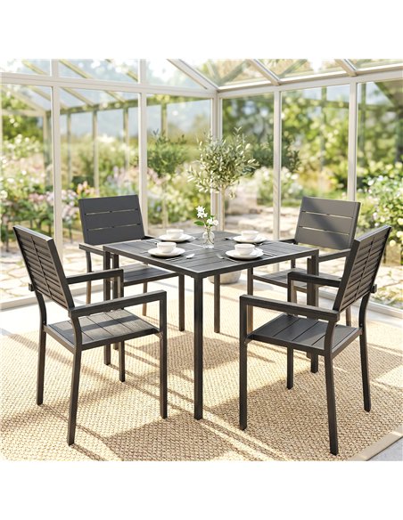 Outsunny 5 Pieces Garden Dining Set, Garden Table and Chairs Set for 4 with Square HDPE Table and Chairs with Armrests, Black - pic 182127 | FastDaddyshop