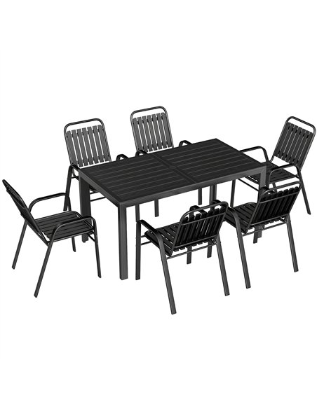 Outsunny 7 Pieces Outdoor Dining Set with Umbrella Hole, Garden Table and Chairs Set for 6 with Metal Table and Stackable Chairs - pic 182129 | FastDaddyshop
