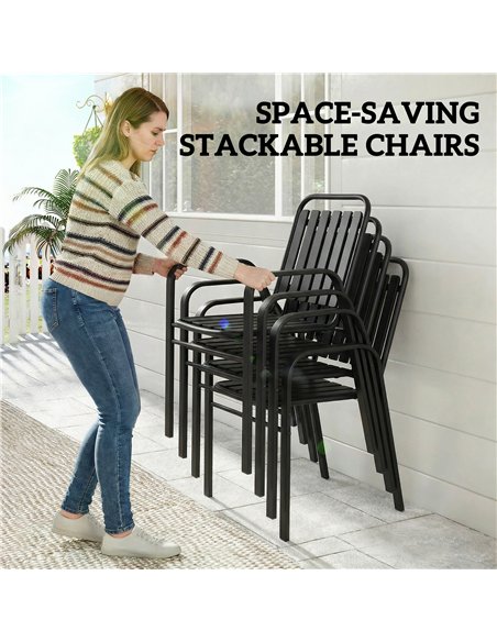 Outsunny 7 Pieces Outdoor Dining Set with Umbrella Hole, Garden Table and Chairs Set for 6 with Metal Table and Stackable Chairs - pic 182133 | FastDaddyshop