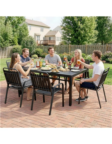 Outsunny 7 Pieces Outdoor Dining Set with Umbrella Hole, Garden Table and Chairs Set for 6 with Metal Table and Stackable Chairs - pic 182137 | FastDaddyshop