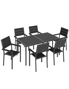 Outsunny 7 Pieces Outdoor Dining Set, Patio Table and Chairs for 6, Garden Dining Furniture Set with Slatted Tabletop