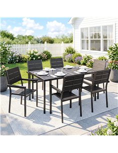 Outsunny 7 Pieces Outdoor Dining Set, Patio Table and Chairs for 6, Garden Dining Furniture Set with Slatted Tabletop 2
