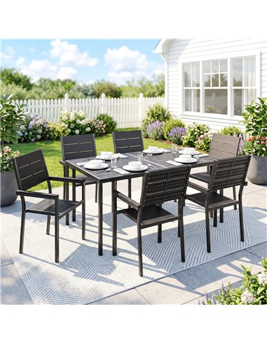 Outsunny 7 Pieces Outdoor Dining Set, Patio Table and Chairs for 6, Garden Dining Furniture Set with Slatted Tabletop