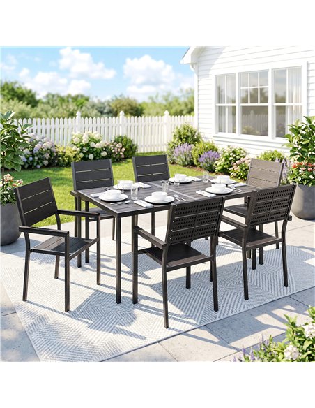 Outsunny 7 Pieces Outdoor Dining Set, Patio Table and Chairs for 6, Garden Dining Furniture Set with Slatted Tabletop - pic 182139 | FastDaddyshop