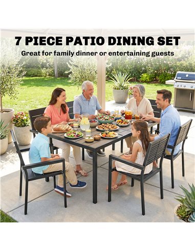 Outsunny 7 Pieces Outdoor Dining Set, Patio Table and Chairs for 6, Garden Dining Furniture Set with Slatted Tabletop