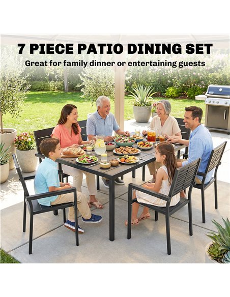Outsunny 7 Pieces Outdoor Dining Set, Patio Table and Chairs for 6, Garden Dining Furniture Set with Slatted Tabletop - pic 182141 | FastDaddyshop