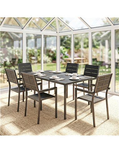 Outsunny 7 Pieces Outdoor Dining Set, Patio Table and Chairs for 6, Garden Dining Furniture Set with Slatted Tabletop