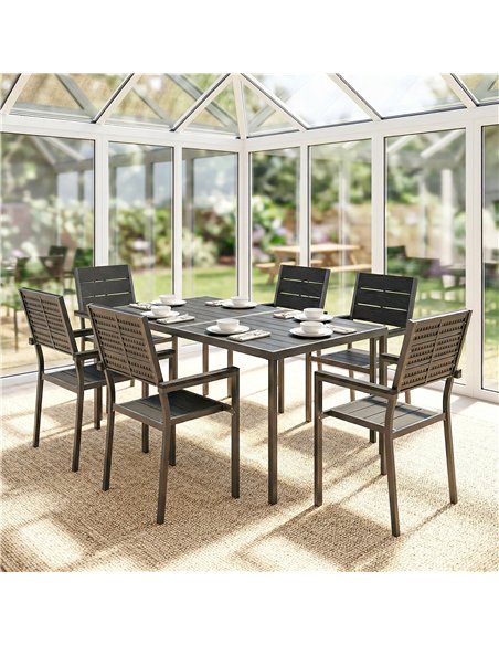 Outsunny 7 Pieces Outdoor Dining Set, Patio Table and Chairs for 6, Garden Dining Furniture Set with Slatted Tabletop - pic 182145 | FastDaddyshop
