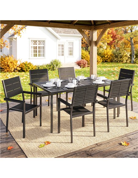 Outsunny 7 Pieces Outdoor Dining Set, Patio Table and Chairs for 6, Garden Dining Furniture Set with Slatted Tabletop - pic 182146 | FastDaddyshop