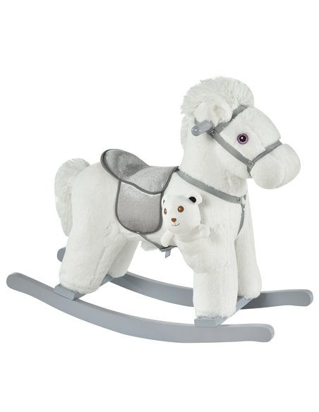 HOMCOM 18m+ Kids Plush Ride-On Rocking Horse with Realistic Sounds, White - pic 18215 | FastDaddyshop