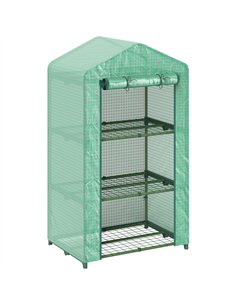 Outsunny 3 Tier Mini Greenhouse Portable Garden Grow House with Roll Up Door and Wire Shelves, 69 x 49 x 125 cm, Green