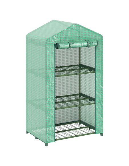 Outsunny 3 Tier Mini Greenhouse Portable Garden Grow House with Roll Up Door and Wire Shelves, 69 x 49 x 125 cm, Green - pic 182156 | FastDaddyshop