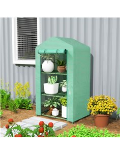 Outsunny 3 Tier Mini Greenhouse Portable Garden Grow House with Roll Up Door and Wire Shelves, 69 x 49 x 125 cm, Green 2