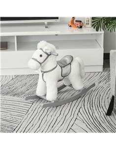 HOMCOM 18m+ Kids Plush Ride-On Rocking Horse with Realistic Sounds, White 2