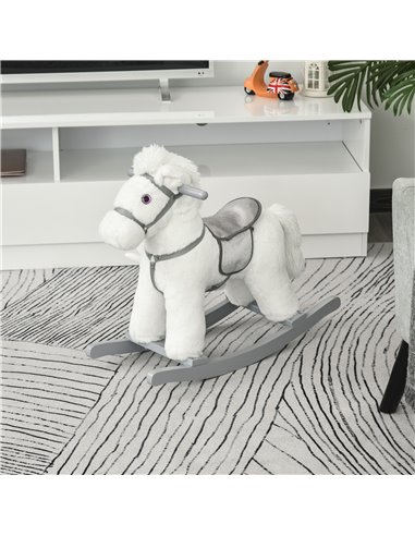HOMCOM 18m+ Kids Plush Ride-On Rocking Horse with Realistic Sounds, White