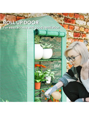 Outsunny 3 Tier Mini Greenhouse Portable Garden Grow House with Roll Up Door and Wire Shelves, 69 x 49 x 125 cm, Green
