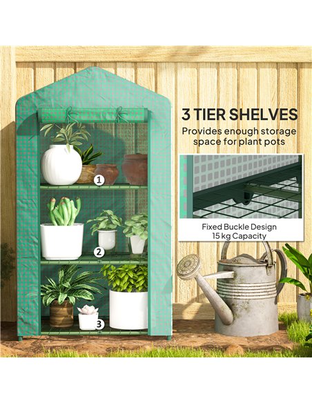 Outsunny 3 Tier Mini Greenhouse Portable Garden Grow House with Roll Up Door and Wire Shelves, 69 x 49 x 125 cm, Green - pic 182161 | FastDaddyshop
