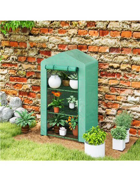 Outsunny 3 Tier Mini Greenhouse Portable Garden Grow House with Roll Up Door and Wire Shelves, 69 x 49 x 125 cm, Green - pic 182163 | FastDaddyshop