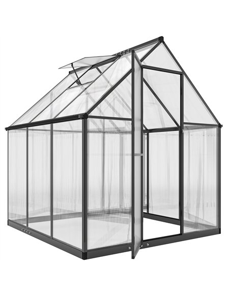 Outsunny Polycarbonate Greenhouse with Swing Door and Adjustable Window, Walk-in Greenhouse with Rain Gutter, 5.5 x 6ft, Black - pic 182165 | FastDaddyshop