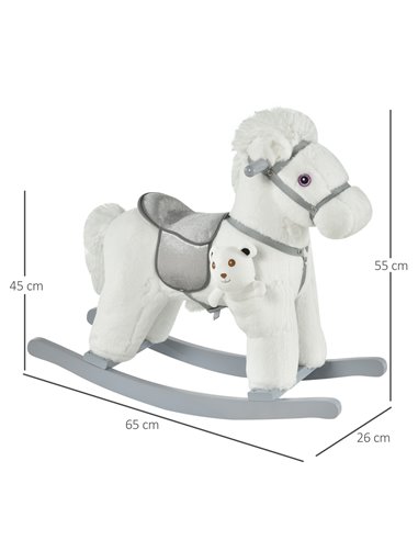 HOMCOM 18m+ Kids Plush Ride-On Rocking Horse with Realistic Sounds, White