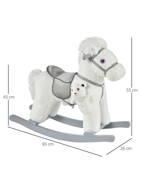HOMCOM 18m+ Kids Plush Ride-On Rocking Horse with Realistic Sounds, White - pic 18217 | FastDaddyshop