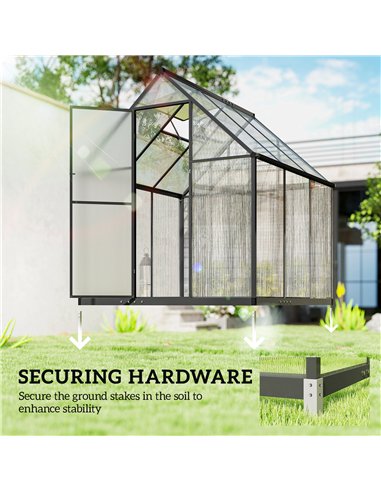 Outsunny Polycarbonate Greenhouse with Swing Door and Adjustable Window, Walk-in Greenhouse with Rain Gutter, 5.5 x 6ft, Black