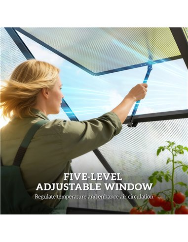 Outsunny Polycarbonate Greenhouse with Swing Door and Adjustable Window, Walk-in Greenhouse with Rain Gutter, 5.5 x 6ft, Black