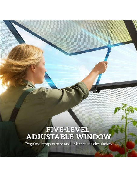 Outsunny Polycarbonate Greenhouse with Swing Door and Adjustable Window, Walk-in Greenhouse with Rain Gutter, 5.5 x 6ft, Black - pic 182172 | FastDaddyshop