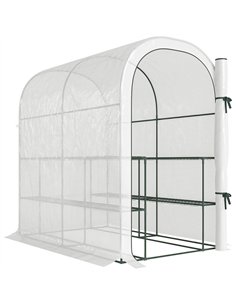 Outsunny Walk-in Greenhouse with Shelves, Small Greenhouse with PE Cover and Roll-up Door, 123 x 187 x 189 cm, White