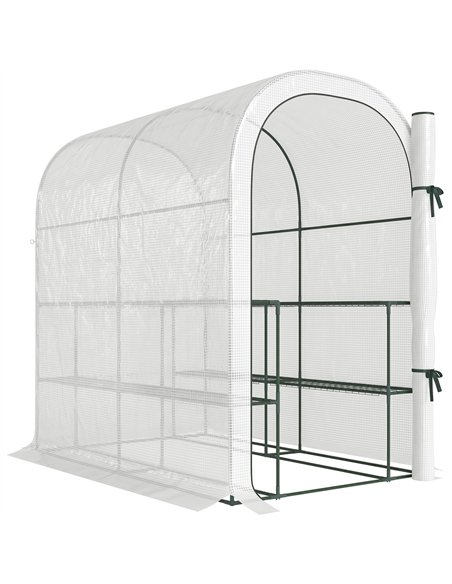 Outsunny Walk-in Greenhouse with Shelves, Small Greenhouse with PE Cover and Roll-up Door, 123 x 187 x 189 cm, White - pic 182174 | FastDaddyshop