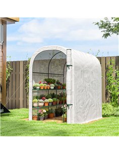 Outsunny Walk-in Greenhouse with Shelves, Small Greenhouse with PE Cover and Roll-up Door, 123 x 187 x 189 cm, White 2