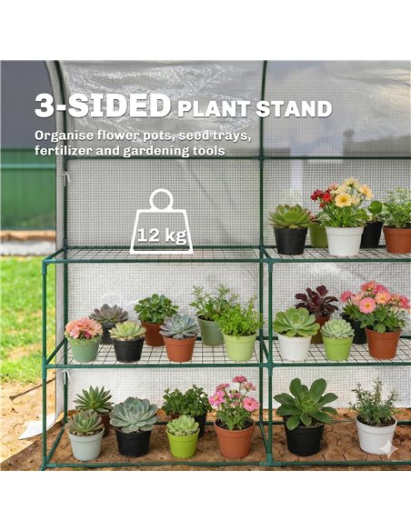 Outsunny Walk-in Greenhouse with Shelves, Small Greenhouse with PE Cover and Roll-up Door, 123 x 187 x 189 cm, White - pic 182177 | FastDaddyshop