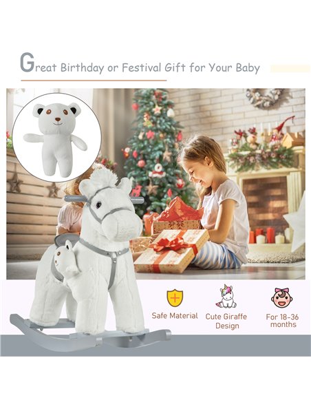 HOMCOM 18m+ Kids Plush Ride-On Rocking Horse with Realistic Sounds, White - pic 18218 | FastDaddyshop