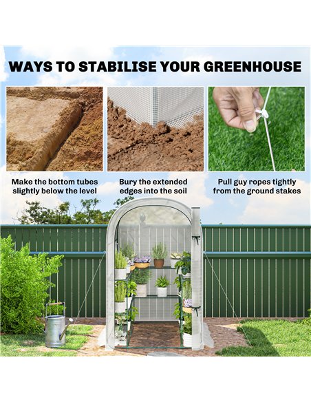 Outsunny Walk-in Greenhouse with Shelves, Small Greenhouse with PE Cover and Roll-up Door, 123 x 187 x 189 cm, White - pic 182180 | FastDaddyshop
