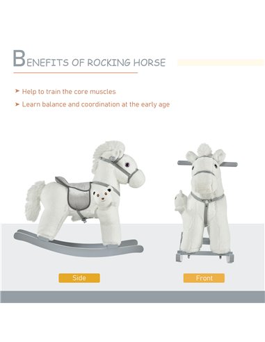 HOMCOM Kids Plush Ride-On Rocking Horse Toy Rocker with Plush Toy Realistic Sounds for Child 18-36 Months White