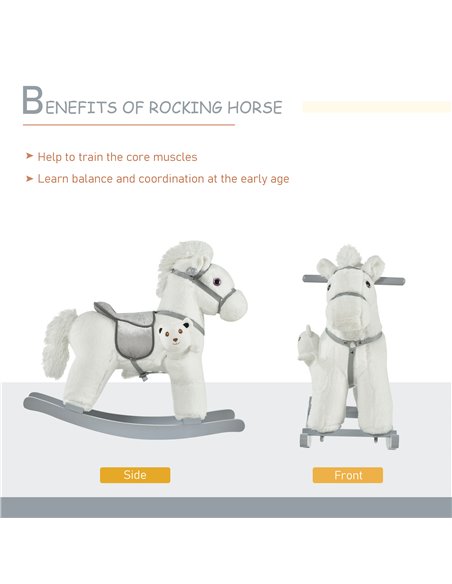 HOMCOM Kids Plush Ride-On Rocking Horse Toy Rocker with Plush Toy Realistic Sounds for Child 18-36 Months White - pic 18219 | FastDaddyshop