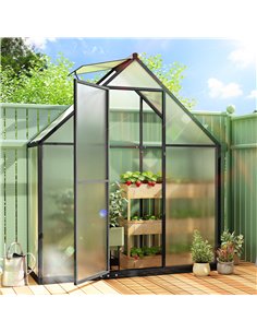 Outsunny Polycarbonate Greenhouse with Swing Door and Adjustable Window, Walk-in Greenhouse, 5.5 x 2ft, Black 2