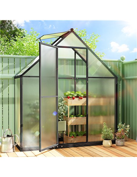 Outsunny Polycarbonate Greenhouse with Swing Door and Adjustable Window, Walk-in Greenhouse, 5.5 x 2ft, Black - pic 182193 | FastDaddyshop
