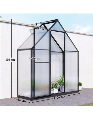 Outsunny Polycarbonate Greenhouse with Swing Door and Adjustable Window, Walk-in Greenhouse, 5.5 x 2ft, Black