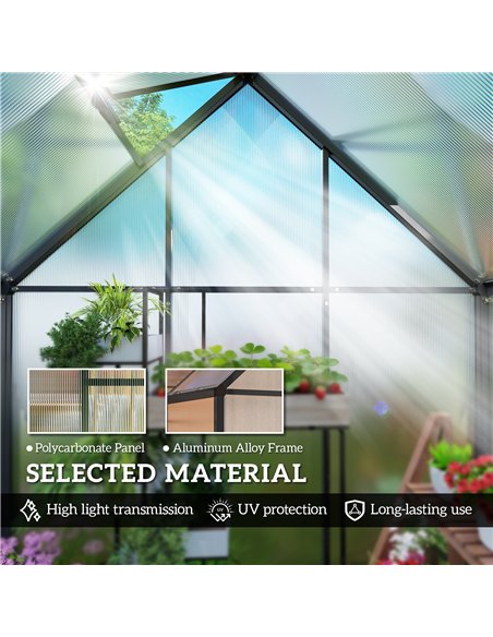 Outsunny Polycarbonate Greenhouse with Swing Door and Adjustable Window, Walk-in Greenhouse, 5.5 x 2ft, Black - pic 182196 | FastDaddyshop