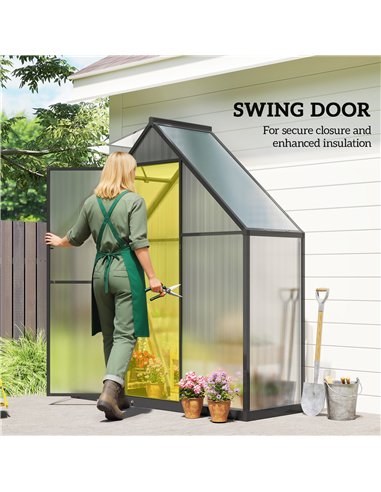 Outsunny Polycarbonate Greenhouse with Swing Door and Adjustable Window, Walk-in Greenhouse, 5.5 x 2ft, Black