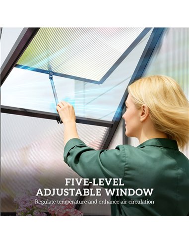 Outsunny Polycarbonate Greenhouse with Swing Door and Adjustable Window, Walk-in Greenhouse, 5.5 x 2ft, Black