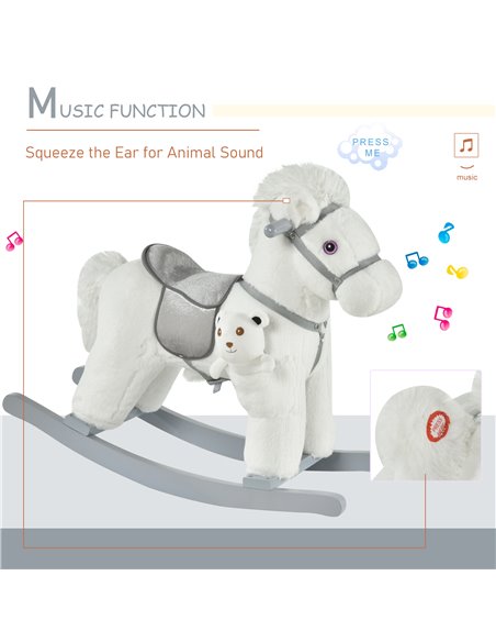 HOMCOM Kids Plush Ride-On Rocking Horse Toy Rocker with Plush Toy Realistic Sounds for Child 18-36 Months White - pic 18220 | FastDaddyshop