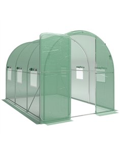 Outsunny 2 x 3 m Walk-in Polytunnel Greenhouse with Hinged Door and 6 Roll Up Mesh Windows, Garden Tunnel Warm House Tent, Green