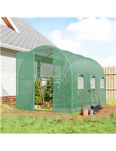 Outsunny 2 x 3 m Walk-in Polytunnel Greenhouse with Hinged Door and 6 Roll Up Mesh Windows, Garden Tunnel Warm House Tent, Green 2