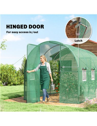 Outsunny 2 x 3 m Walk-in Polytunnel Greenhouse with Hinged Door and 6 Roll Up Mesh Windows, Garden Tunnel Warm House Tent, Green