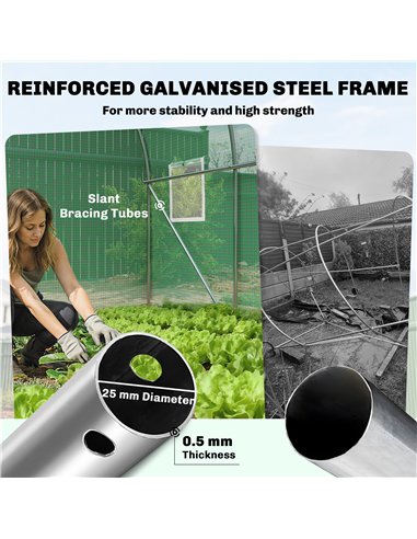 Outsunny 2 x 3 m Walk-in Polytunnel Greenhouse with Hinged Door and 6 Roll Up Mesh Windows, Garden Tunnel Warm House Tent, Green