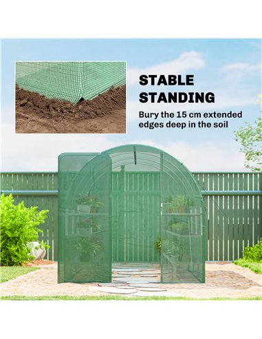 Outsunny 2 x 3 m Walk-in Polytunnel Greenhouse with Hinged Door and 6 Roll Up Mesh Windows, Garden Tunnel Warm House Tent, Green